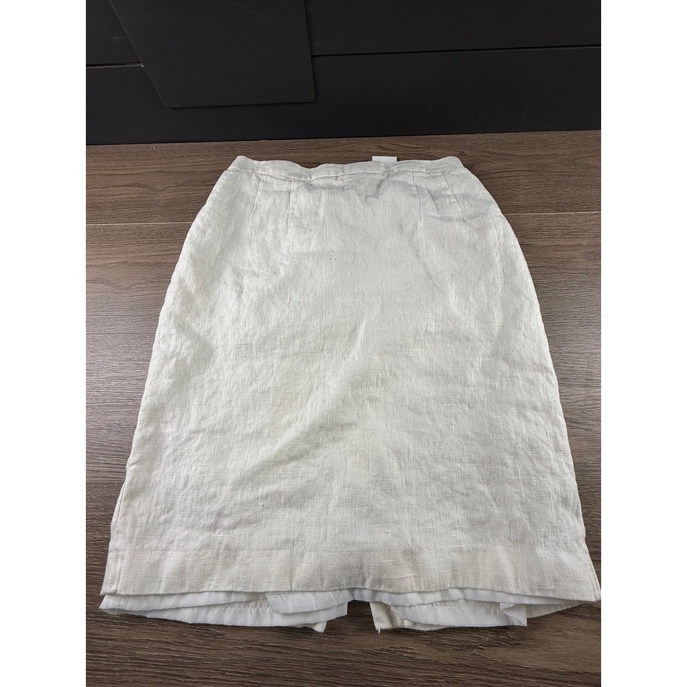 Vintage Harve Benard Women's 100% Linen Skirt Size 14 Cream Lined Stained